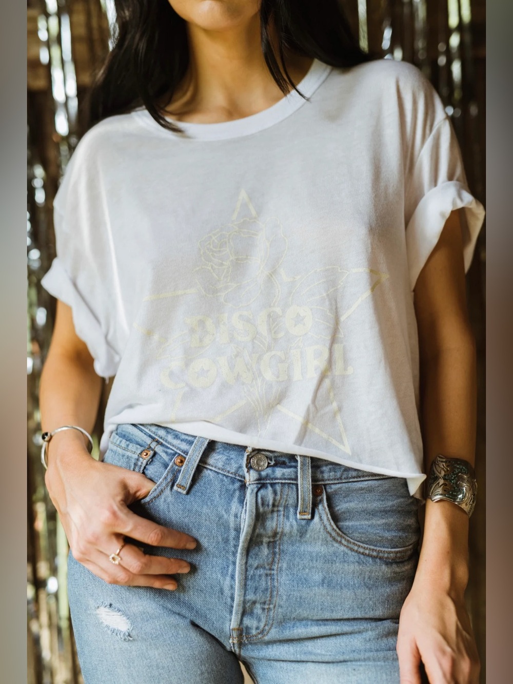 Disco Cowgirl White Cowgirl Tee | L